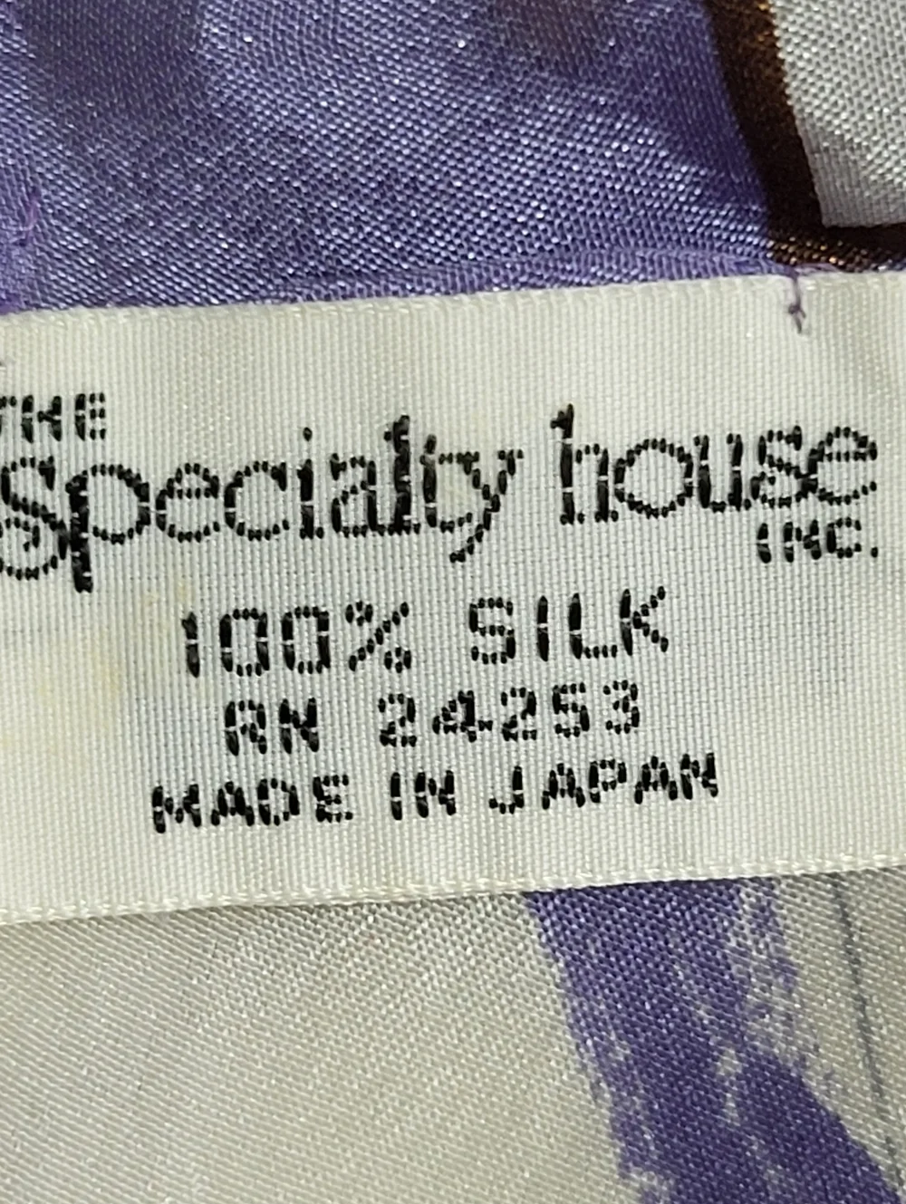 Vtg The Specialty House Scarf Purple White Floral 100% Silk Japan 10